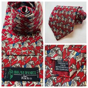 Beaufort Necktie Silk Tie Rack Horses Retro Italy Made Vintage Equestrian Riding